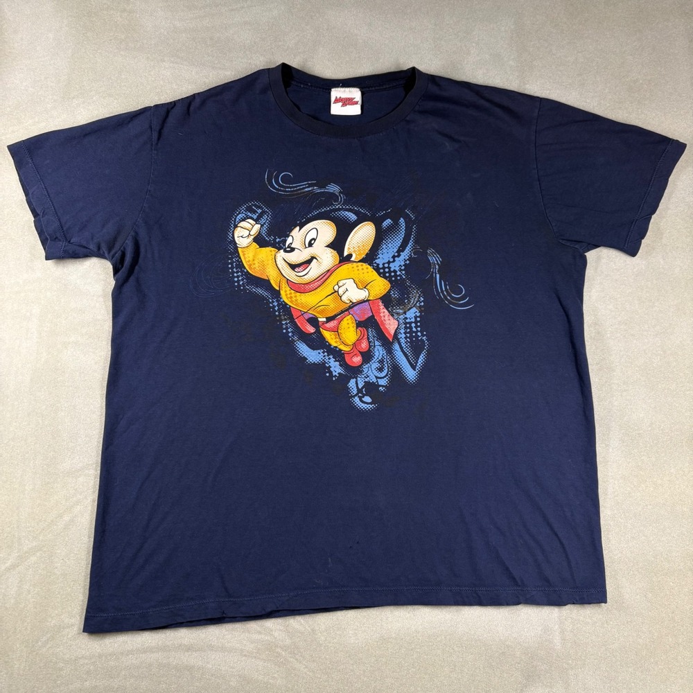 Vintage 2006 Mighty Mouse Graphic T-Shirt Navy Blue Y2K Cartoon Tee XL
